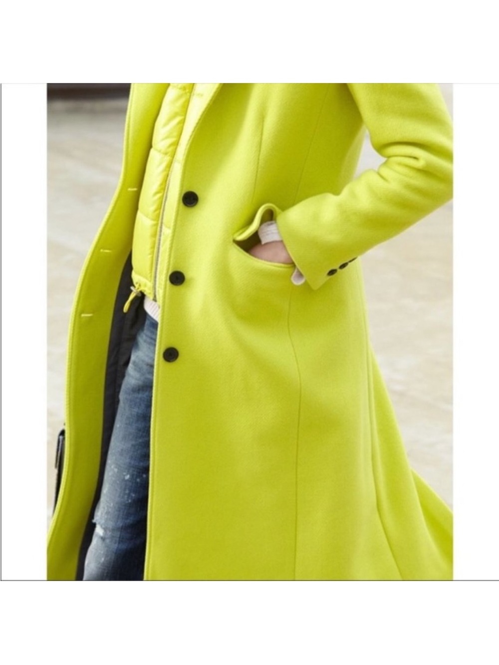Banana Republic Lime Green Long Wool-Blend Trench Coat